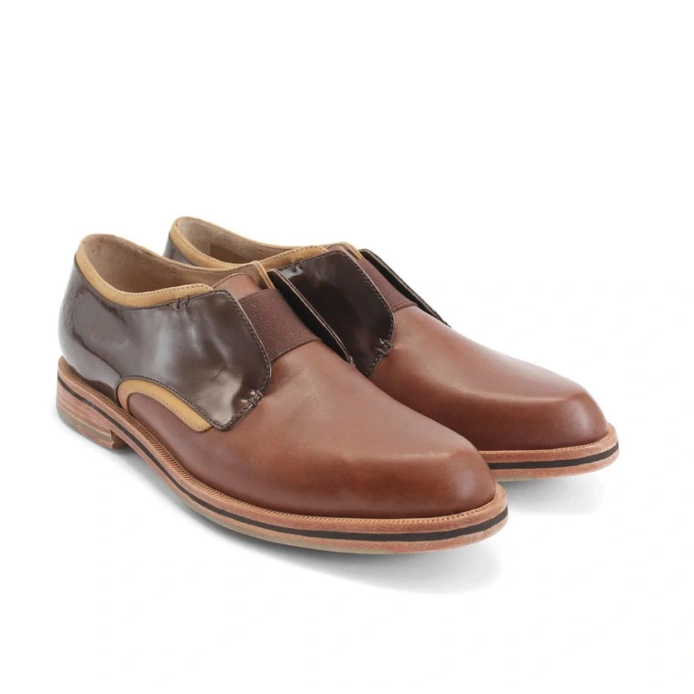 John Fluevog Brown and Dark Brown Leather Slip-On Shoes